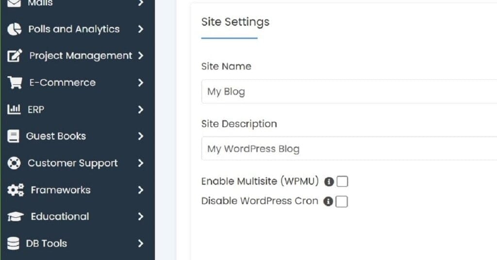 001d wordpress install site settings section