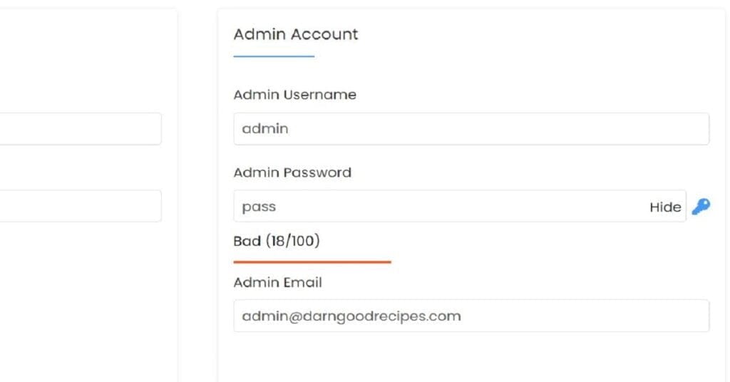 001e wordpress install admin account section