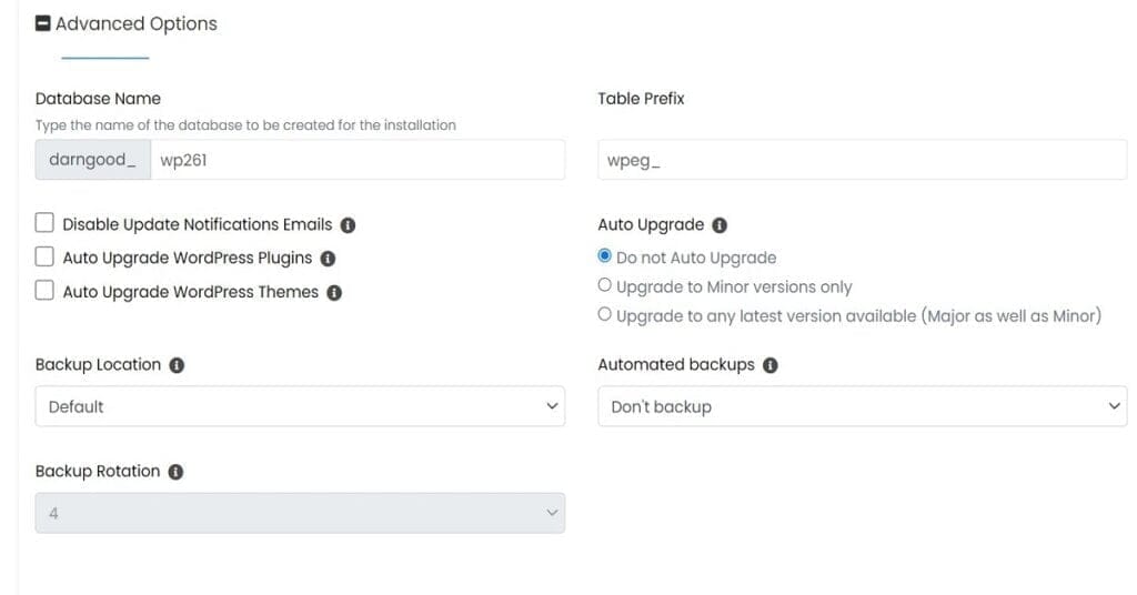 001f wordpress install advanced options