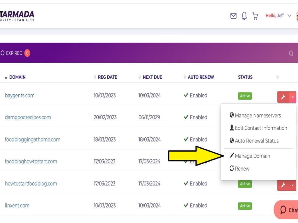 02 on desired domain to addon tap manage domain