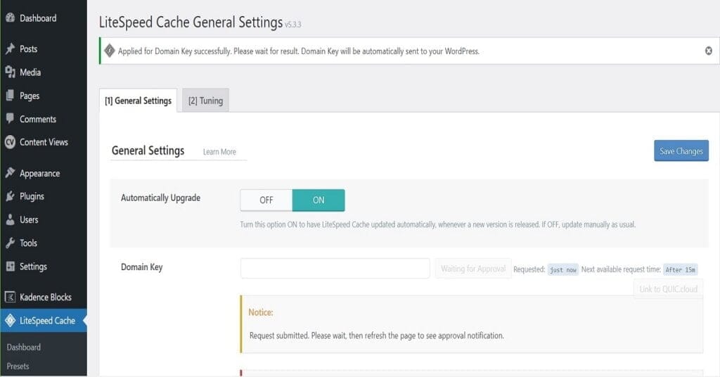 04 litespeed cache domain key plugin applied for domain key response received