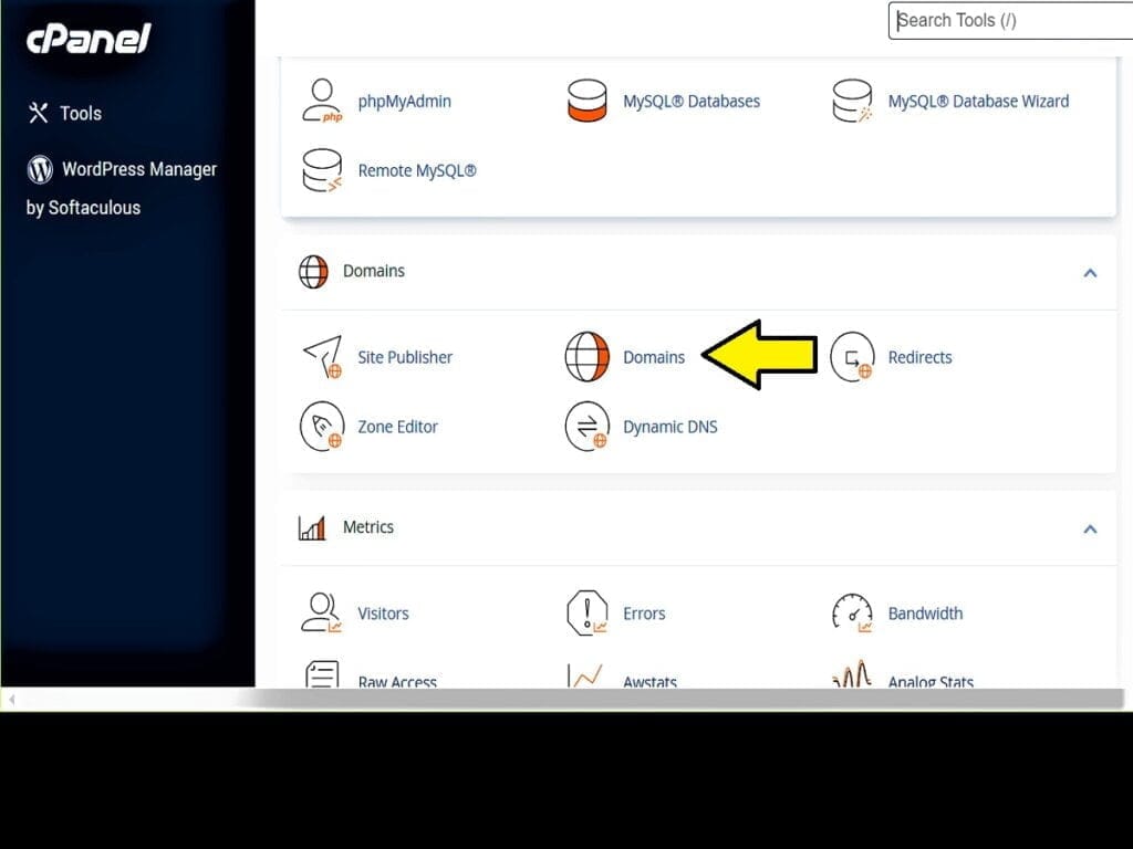 04 logon to cpanel and tap on domains under domains section