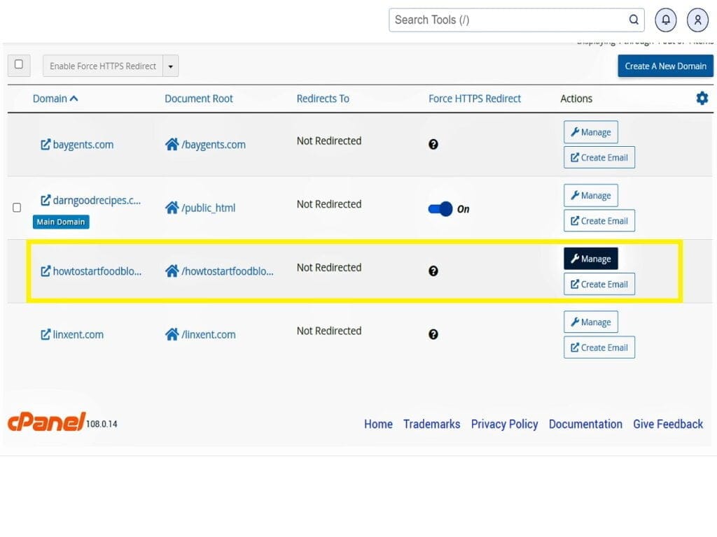 08 cpanel tap manage for new addon domain to confirm details