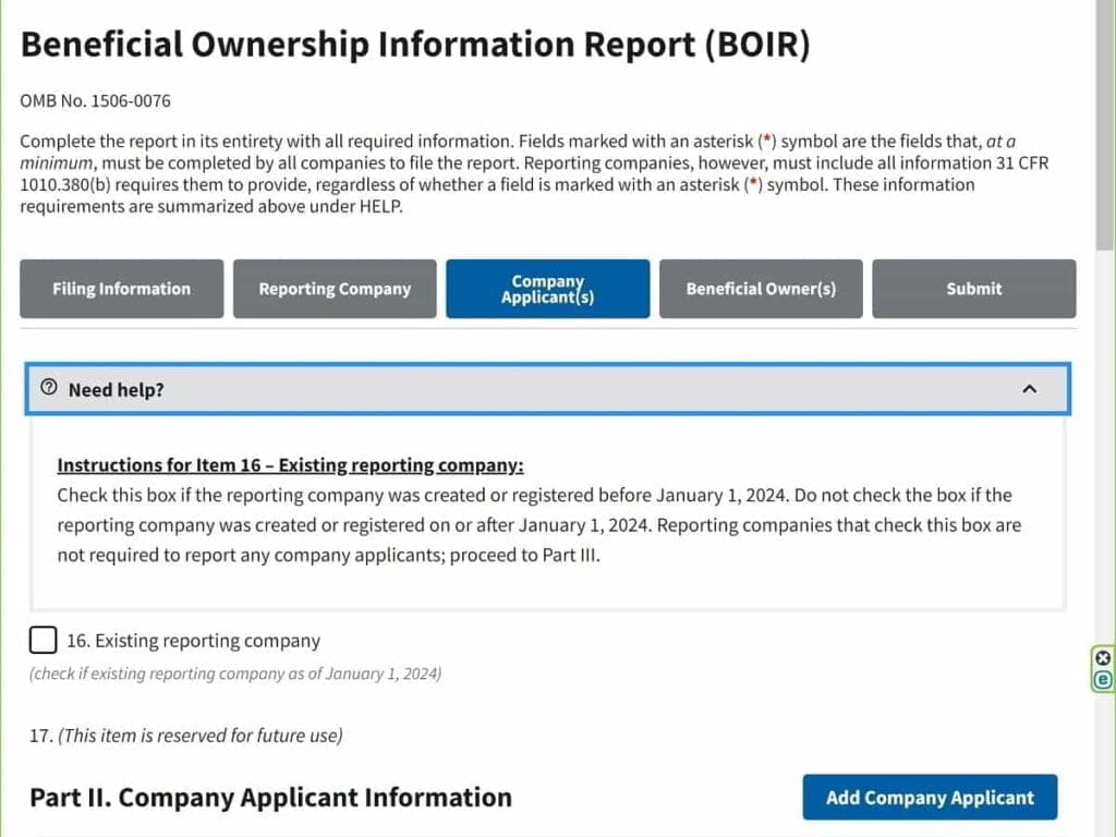 boi reporting filing information questions 16 thru 17