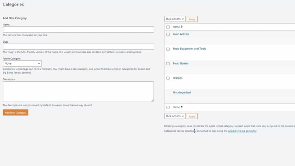 example of few categories and no subcategories for dgr