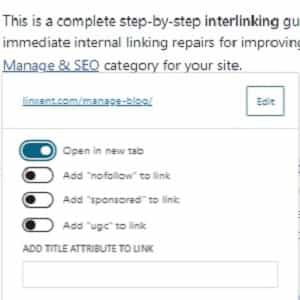 example of open in new tab option for internal link