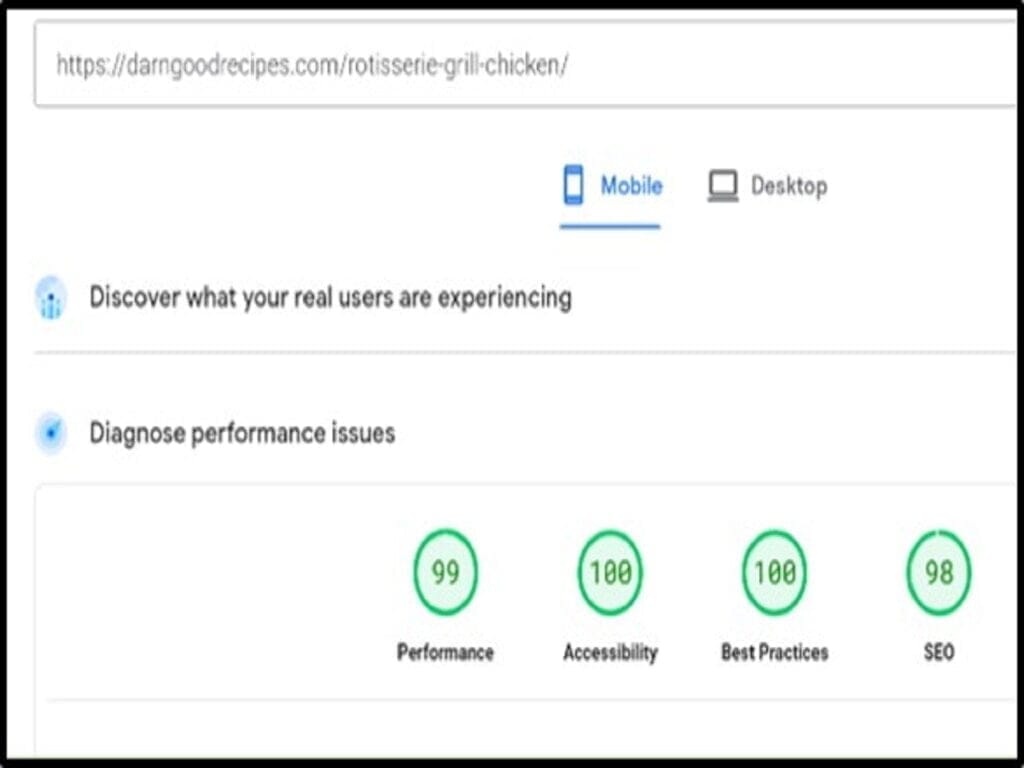 example recipe google psi metrics mobile