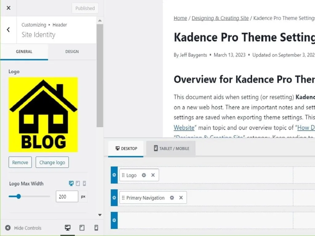 Kadence Pro theme settings site identity kadence pro theme settings site identity