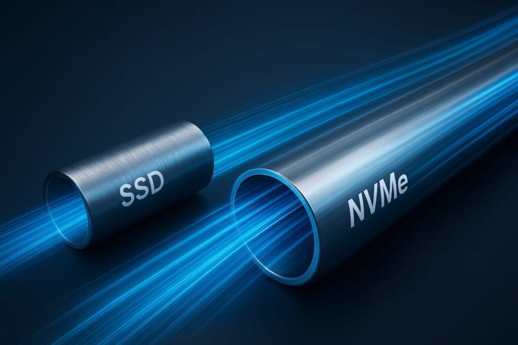 Architectural Analysis: Evaluating Compute, RAM, and NVMe Throughput for High-Performance WP Stacks Visual comparison between standard SSD and NVMe storage throughput
