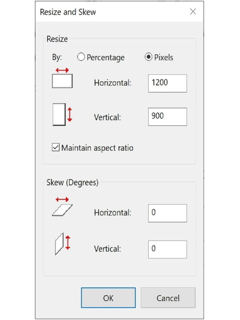 resize and skew options in windows paint app