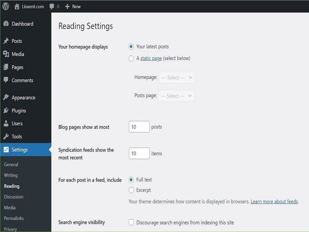 step3a wp settings reading default search engine visibility