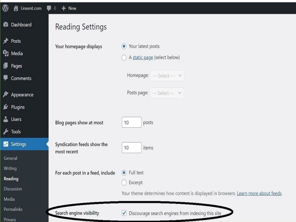 step3b wp settings reading discourage search engine visibility