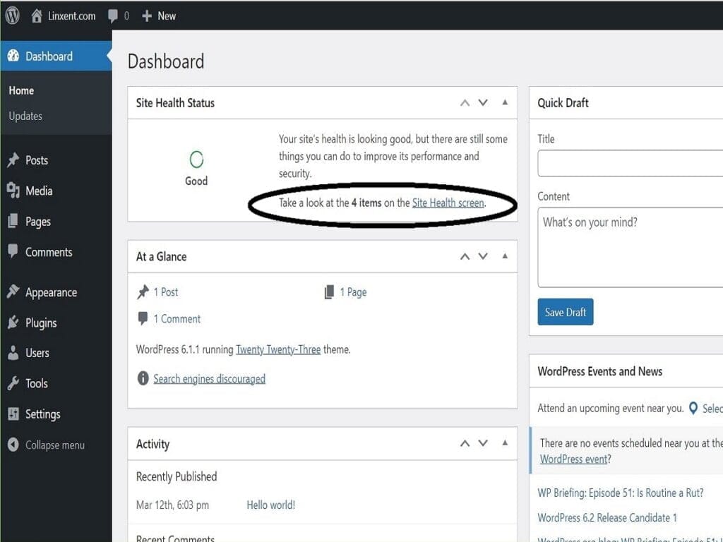 step3c wordpress admin dashboard default