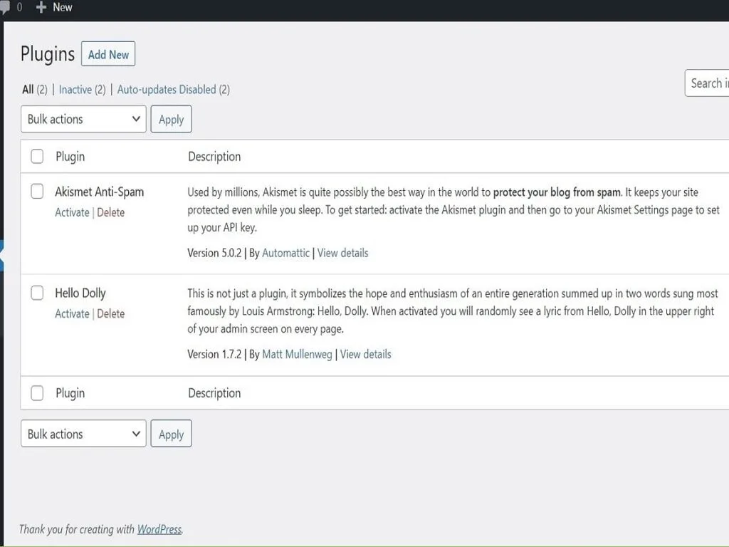 Step3d. Default plugins to delete step3d default plugins to delete