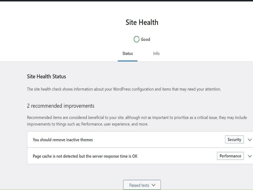 step3e site health after default plugins deleted