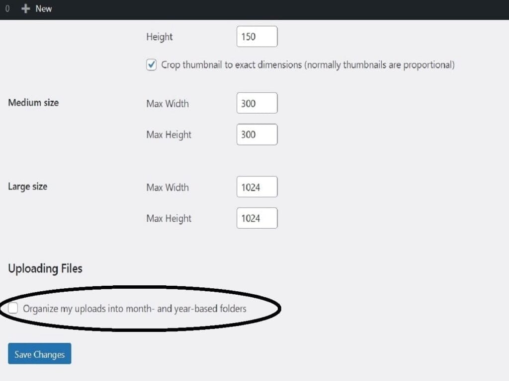 step3n settings media unselect media uploads by month and year folders