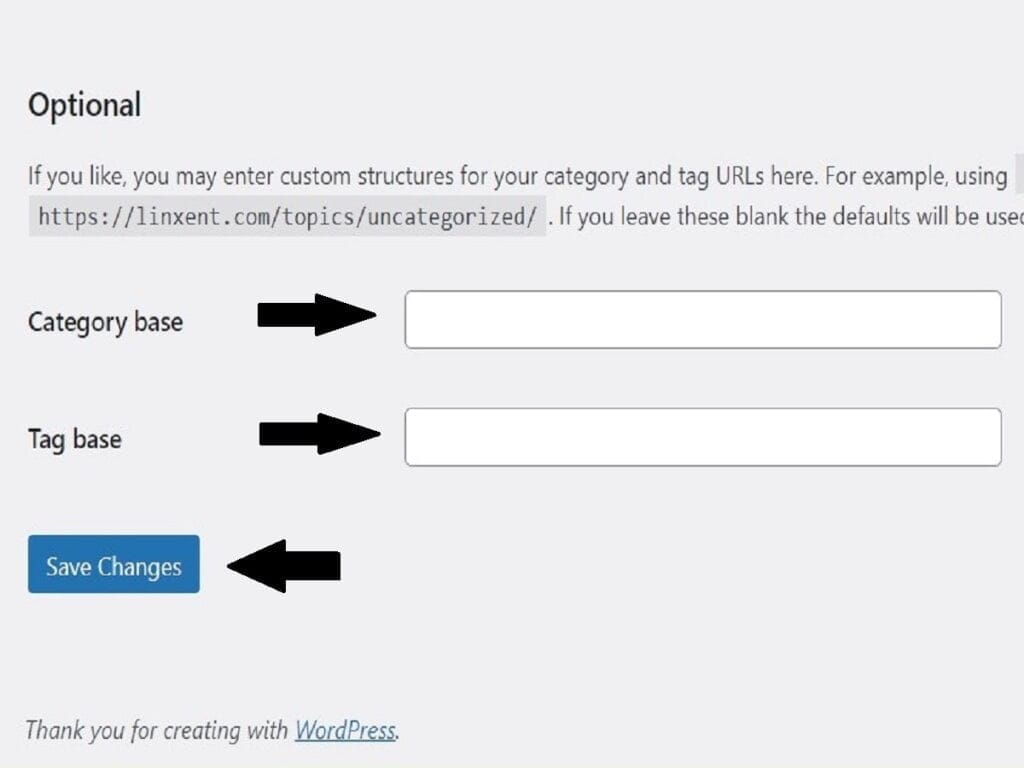 step3p settings permalinks permalink structure set optional to blank