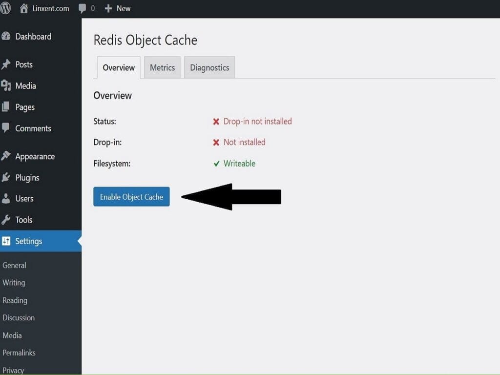 step3x settings redis tap enable object cache