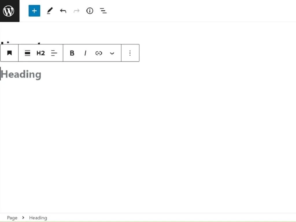 step6e pages new blank page heading block selected type in an h2 heading step6e pages new blank page heading block selected type in an h2 heading